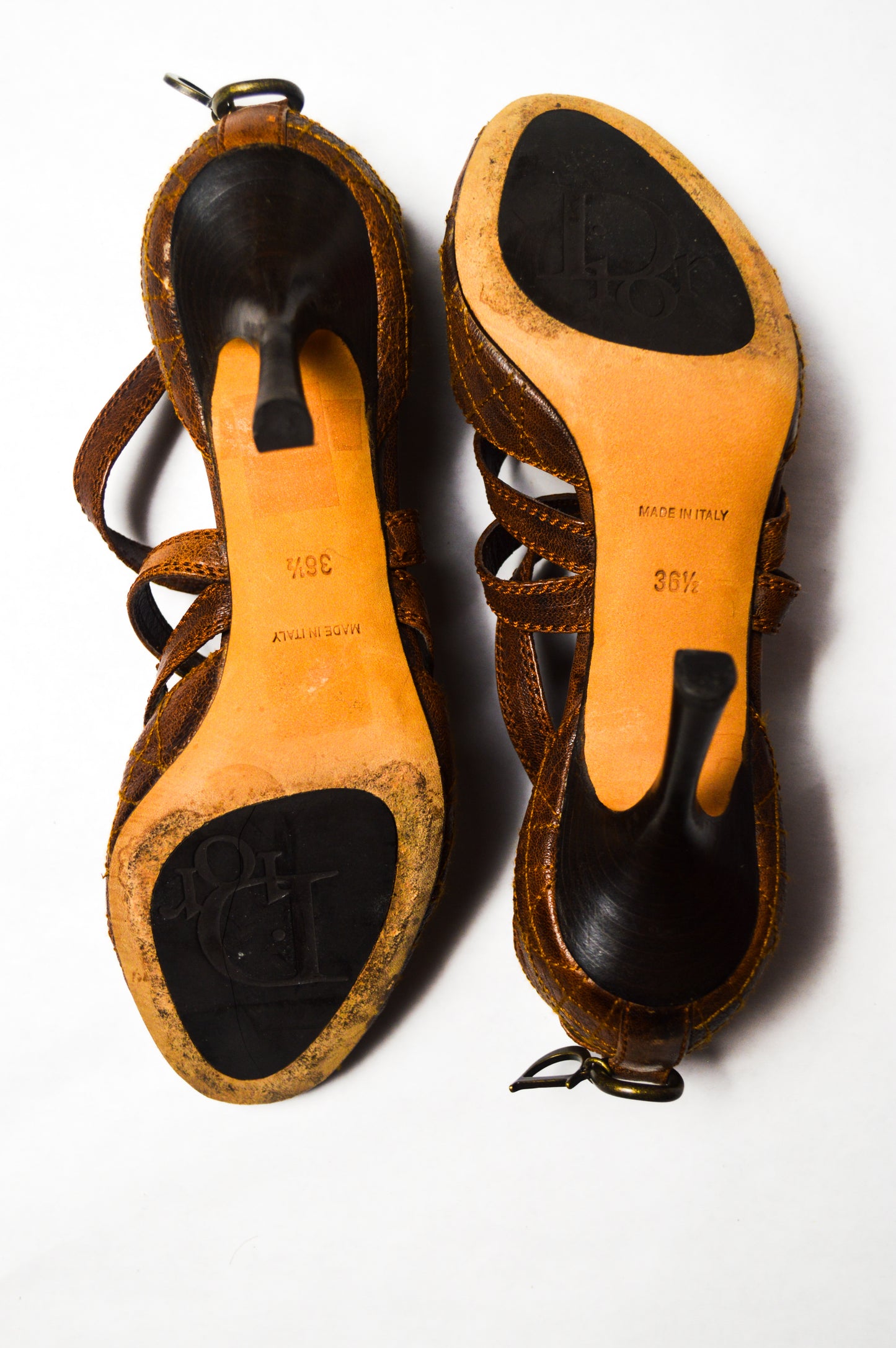 Christian Dior Brown Quilted Leather D'Orsay Pumps With Hanging Letters