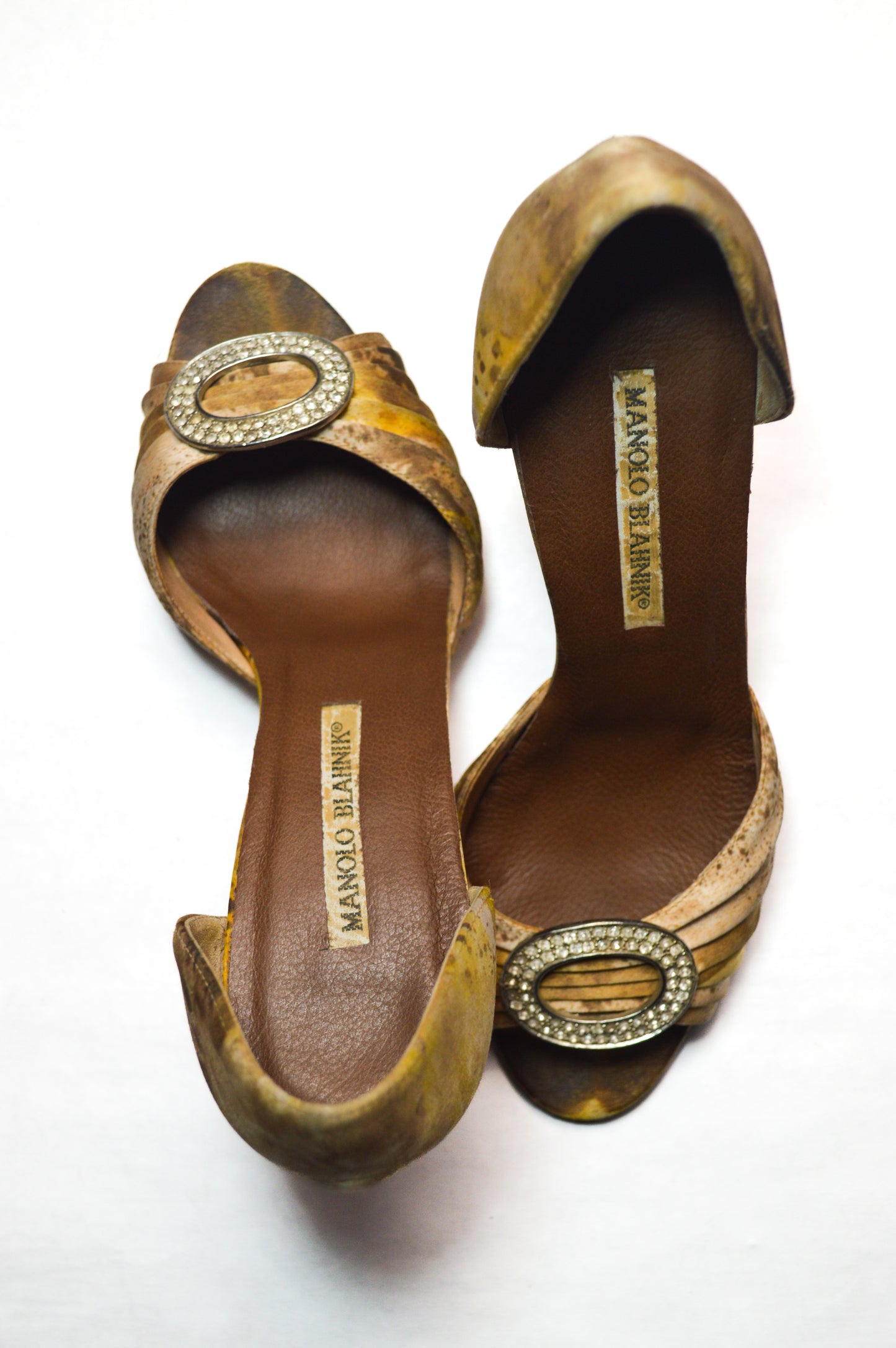 Gold Spotted Manolo Blahnik With Crystal Embellished Heels