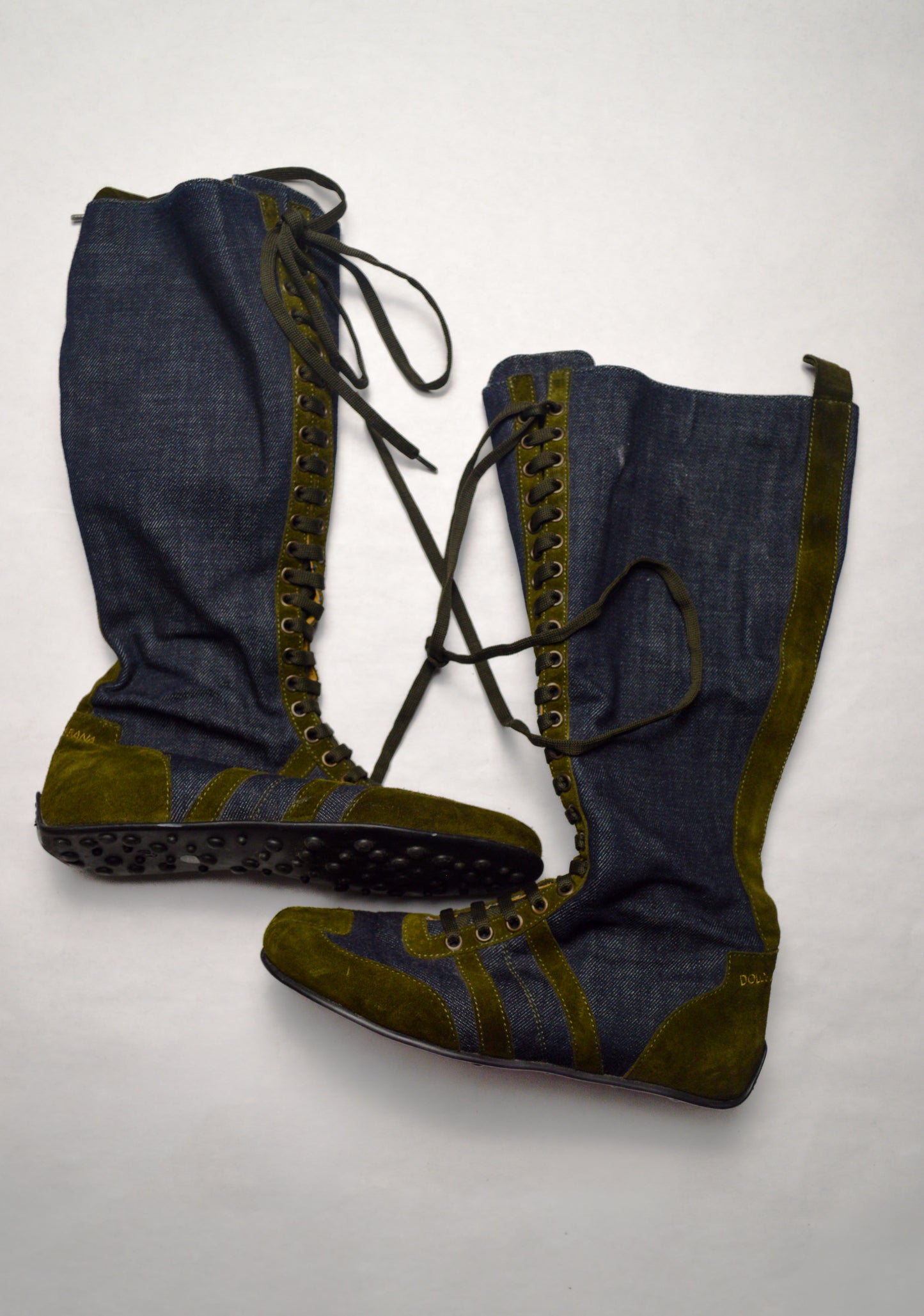 Dolce and Gabbama Denim And Suede Lace Up Boots