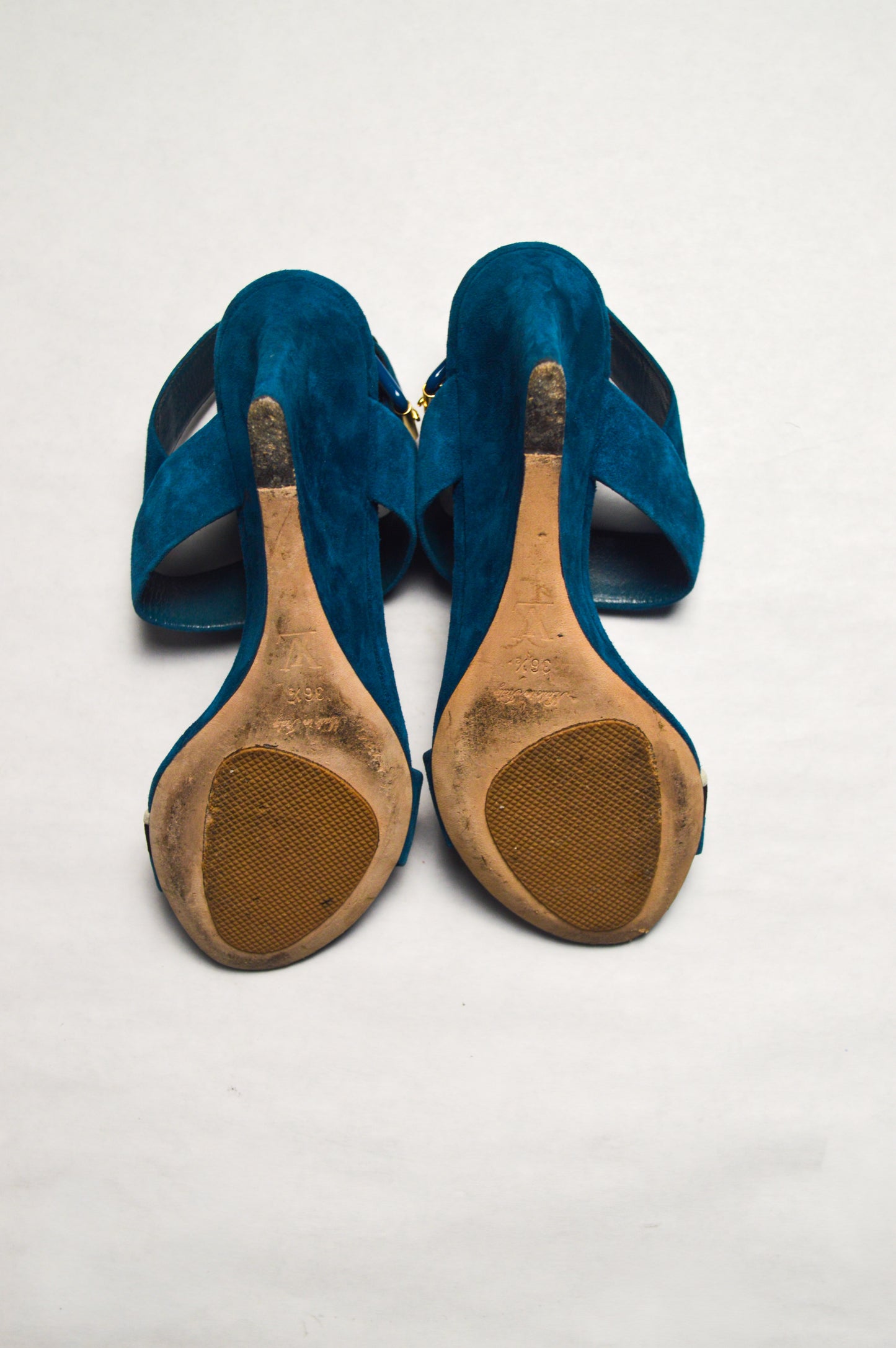 Blue Velvet Louis Vuitton Sandals with black and white stripes
