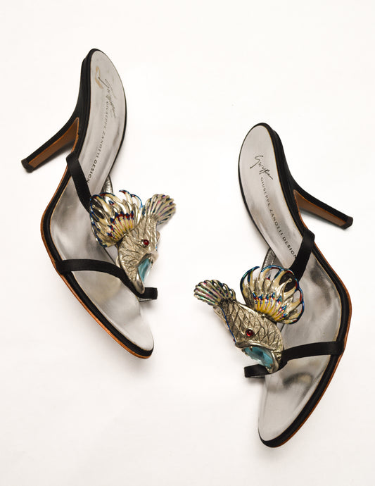 Giuseppe Zanotti Iconic Silver Fish Sandal Heels