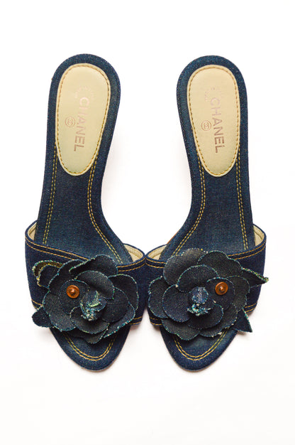 Denim Chanel Camellia Kitten Mules SS’ 00