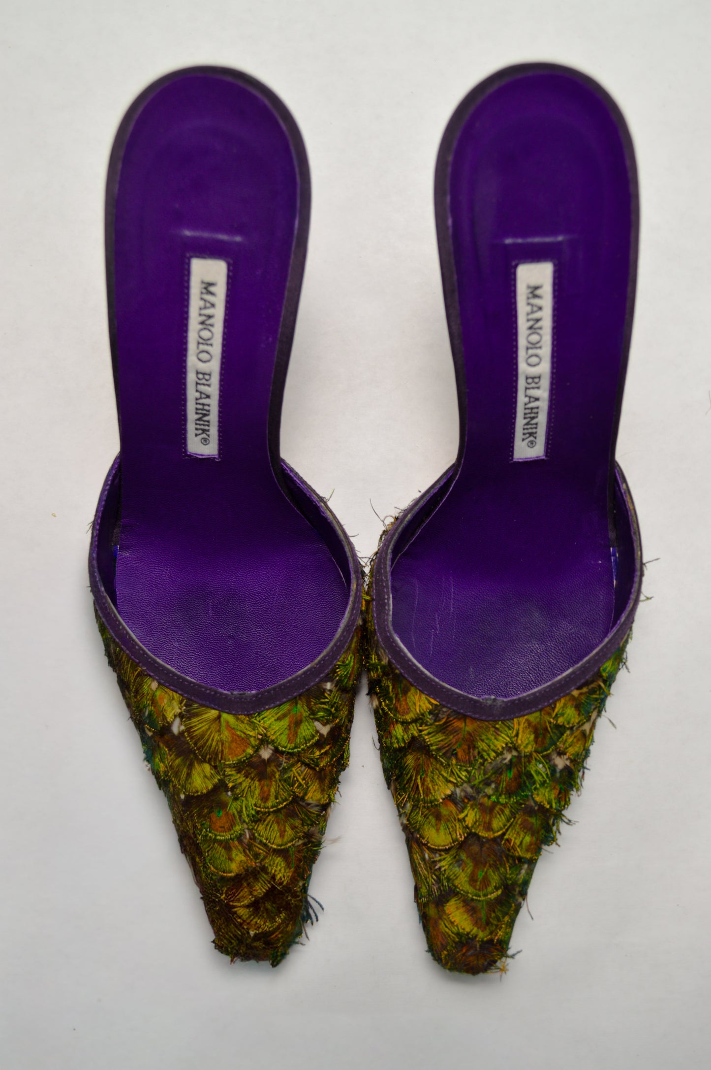 Manolo Blahnik Rare Peacock Feather Mule, AW’ 97