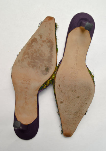 Manolo Blahnik Rare Peacock Feather Mule, AW’ 97
