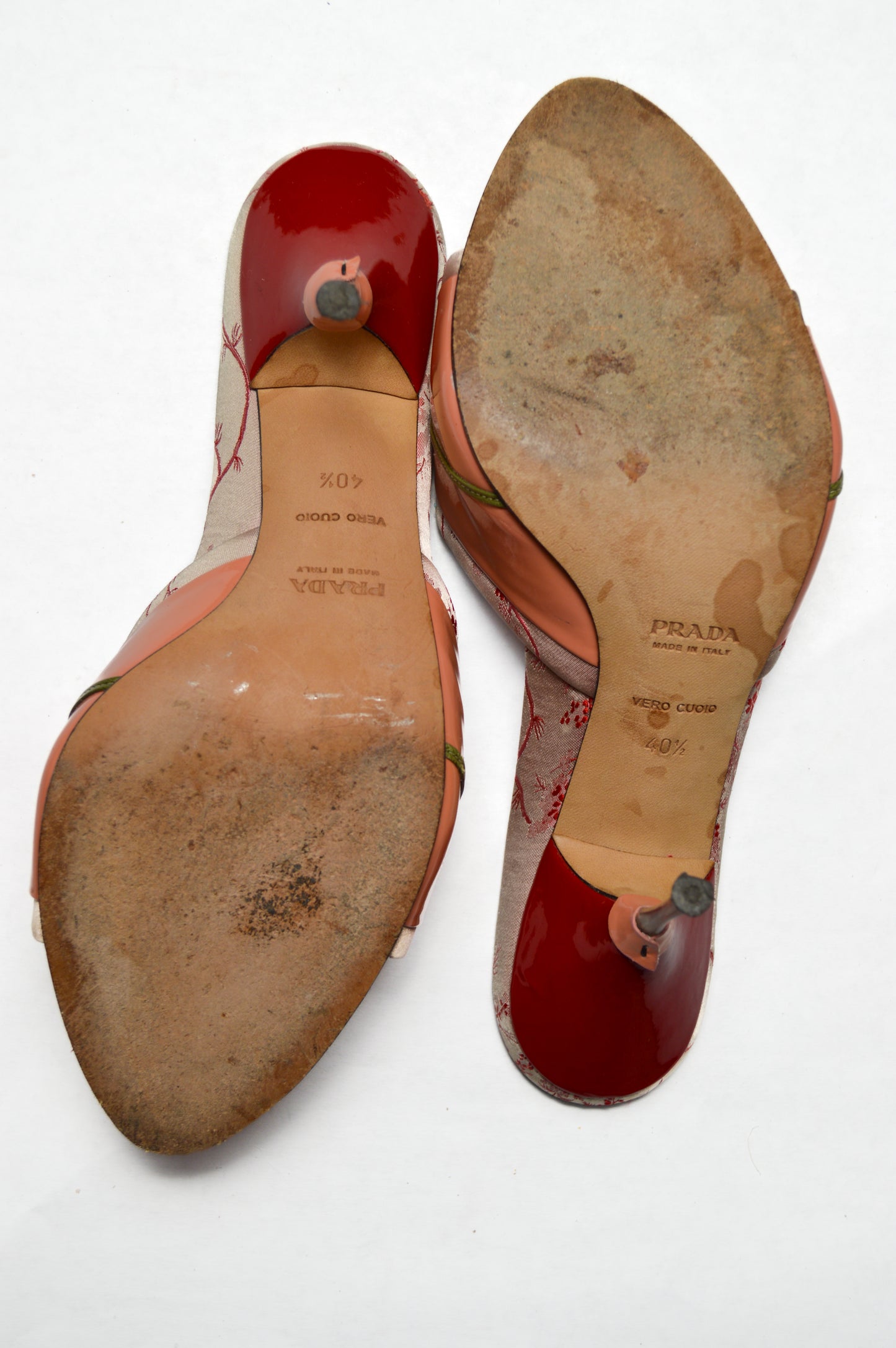 Dusty Pink Prada Slide With Floral Accents And Patent Leather