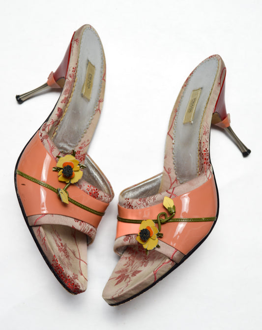 Dusty Pink Prada Slide With Floral Accents And Patent Leather