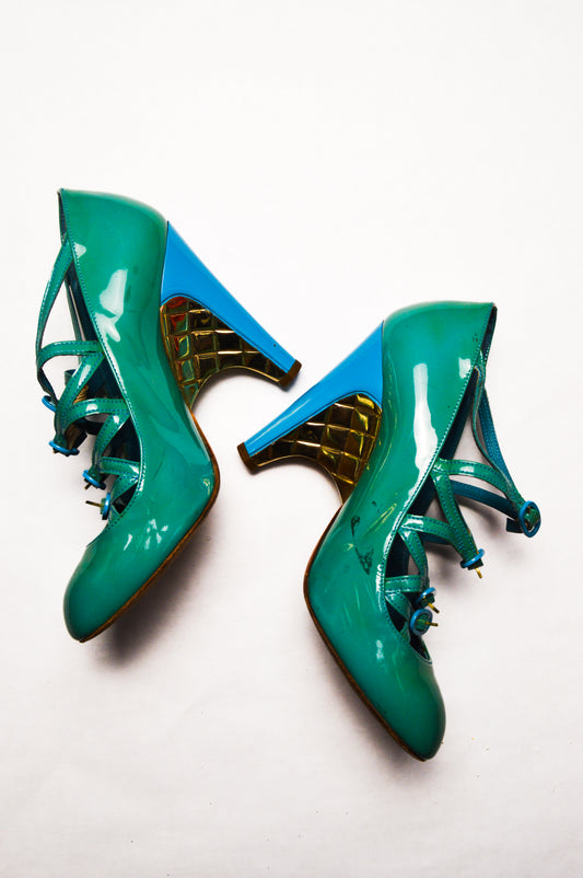 Chanel Multi Buckle Heels with Gold Heels And Highlights