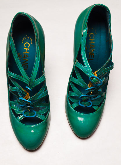 Chanel Multi Buckle Heels with Gold Heels And Highlights
