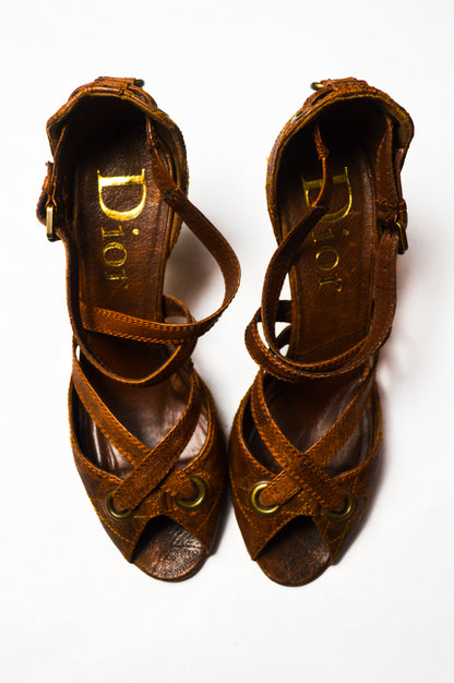 Christian Dior Brown Quilted Leather D'Orsay Pumps With Hanging Letters