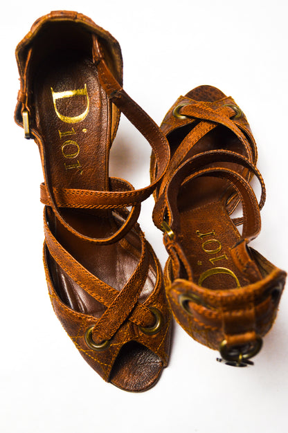Christian Dior Brown Quilted Leather D'Orsay Pumps With Hanging Letters