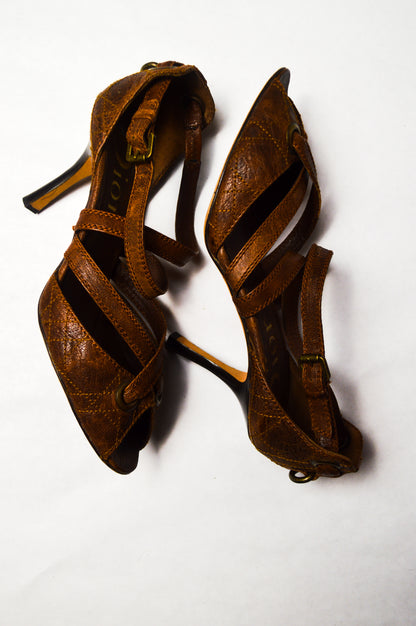 Christian Dior Brown Quilted Leather D'Orsay Pumps With Hanging Letters