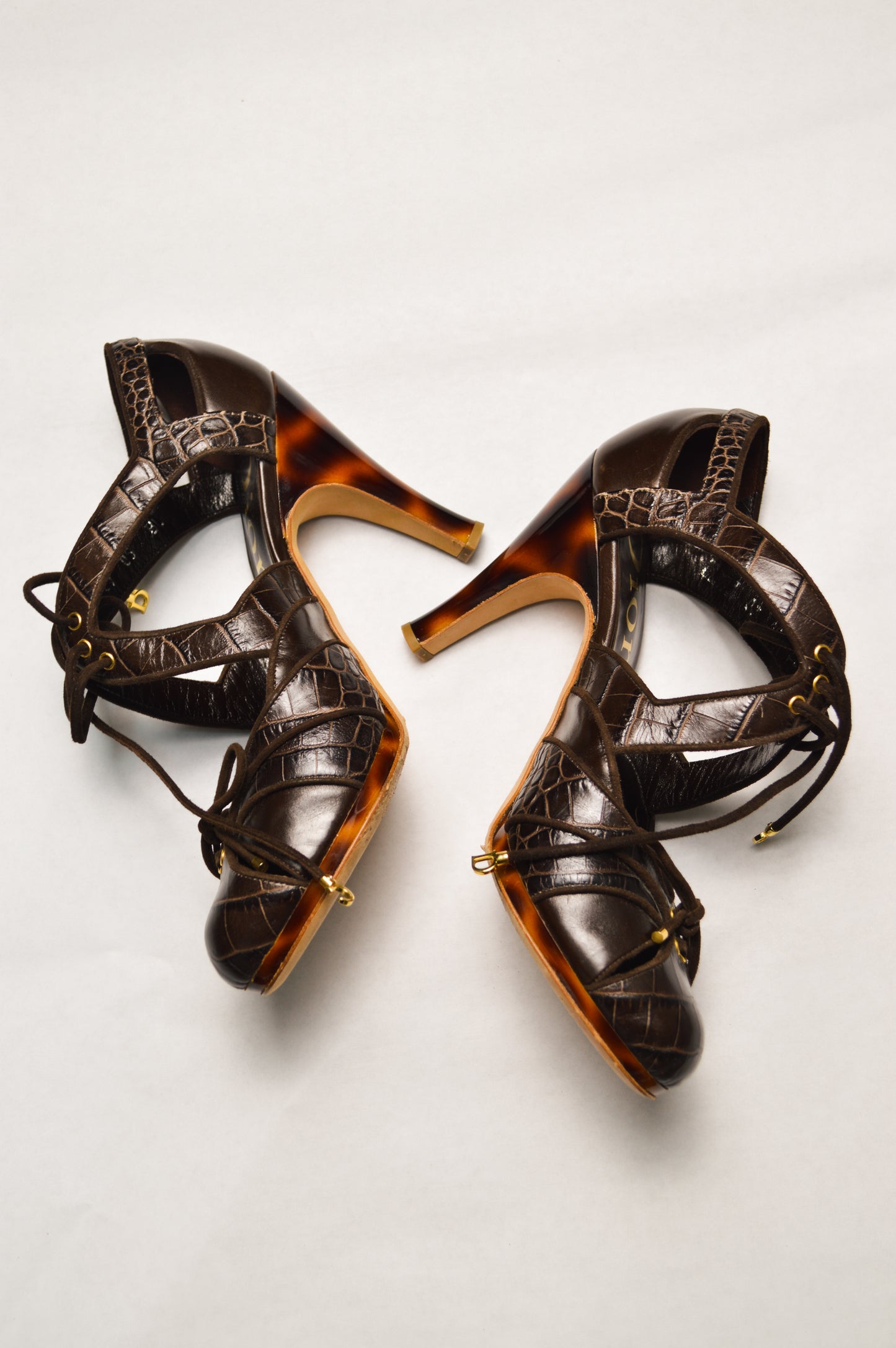 Christian Dior Brown and Gold Heels With Leopard Print S/S 2005