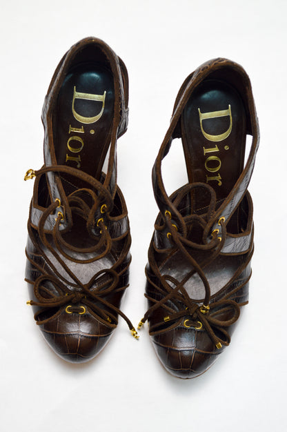 Christian Dior Brown and Gold Heels With Leopard Print S/S 2005