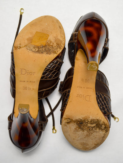 Christian Dior Brown and Gold Heels With Leopard Print S/S 2005