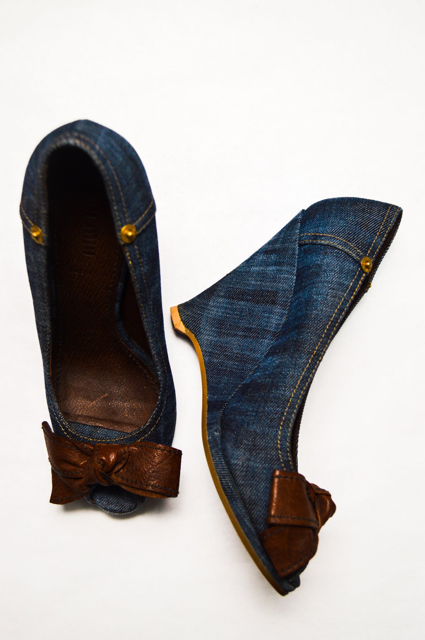 Miu Miu Denim Wedges With Chocolate Brown Bows S/S 2002