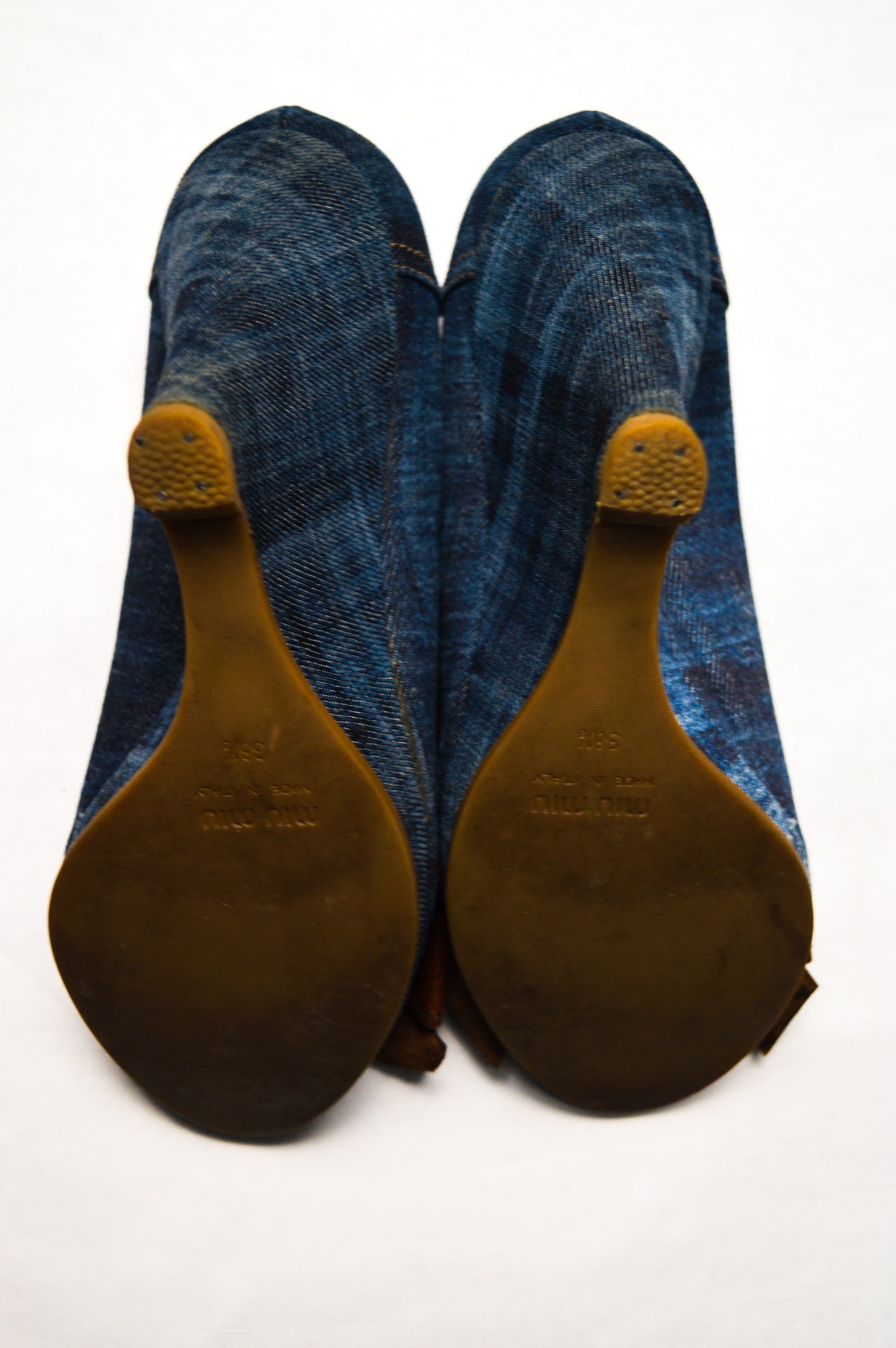Miu Miu Denim Wedges With Chocolate Brown Bows S/S 2002