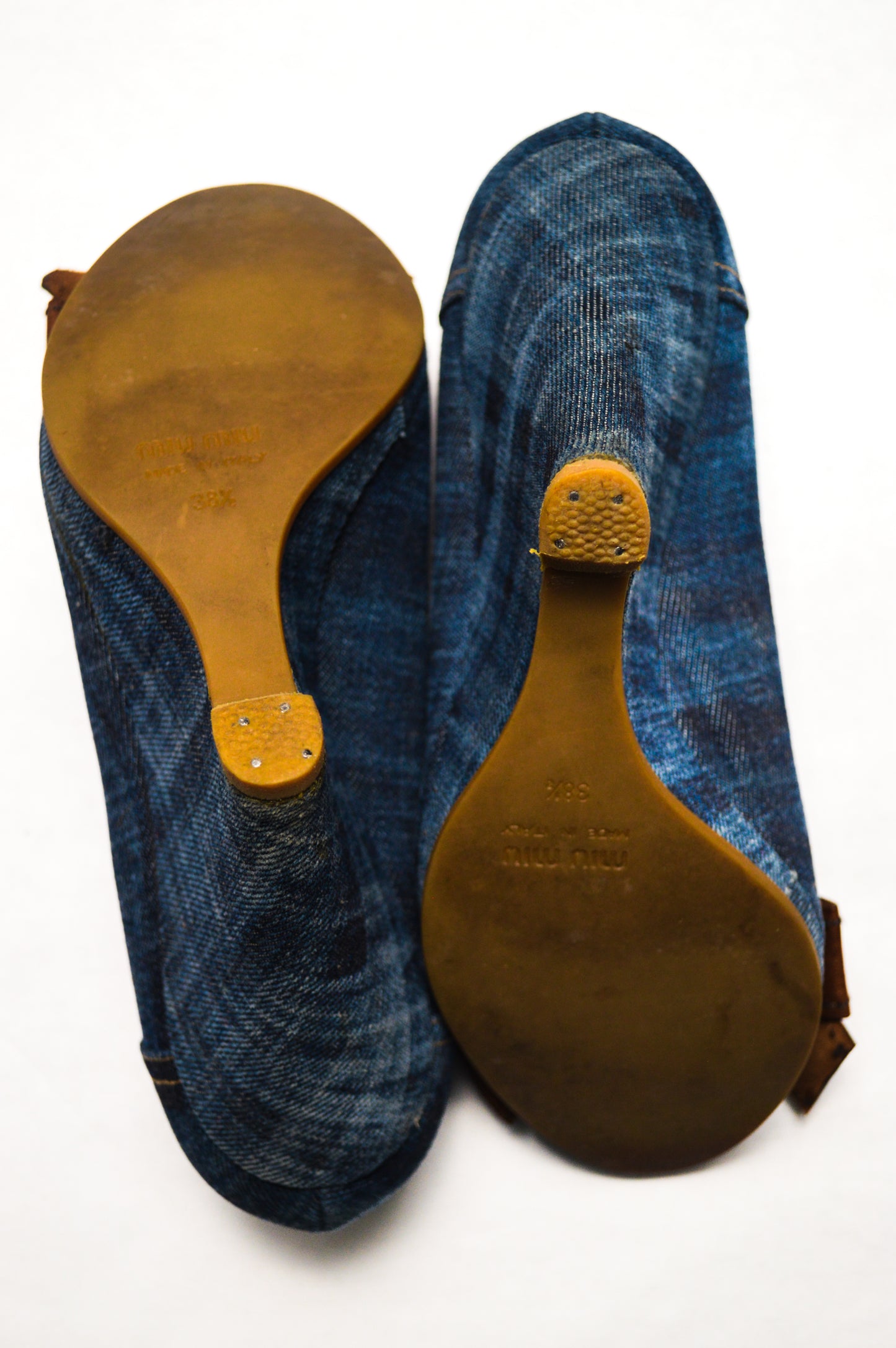 Miu Miu Denim Wedges With Chocolate Brown Bows S/S 2002