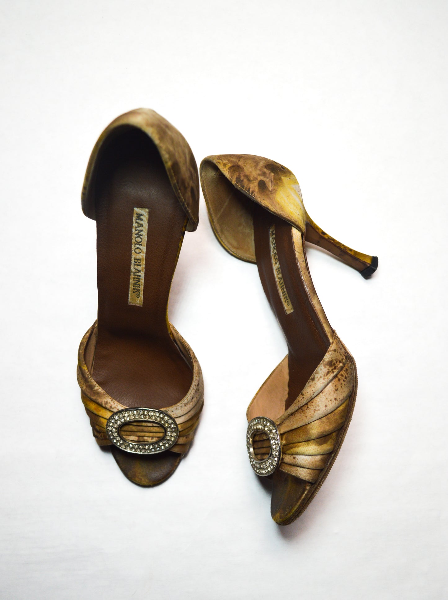 Gold Spotted Manolo Blahnik With Crystal Embellished Heels