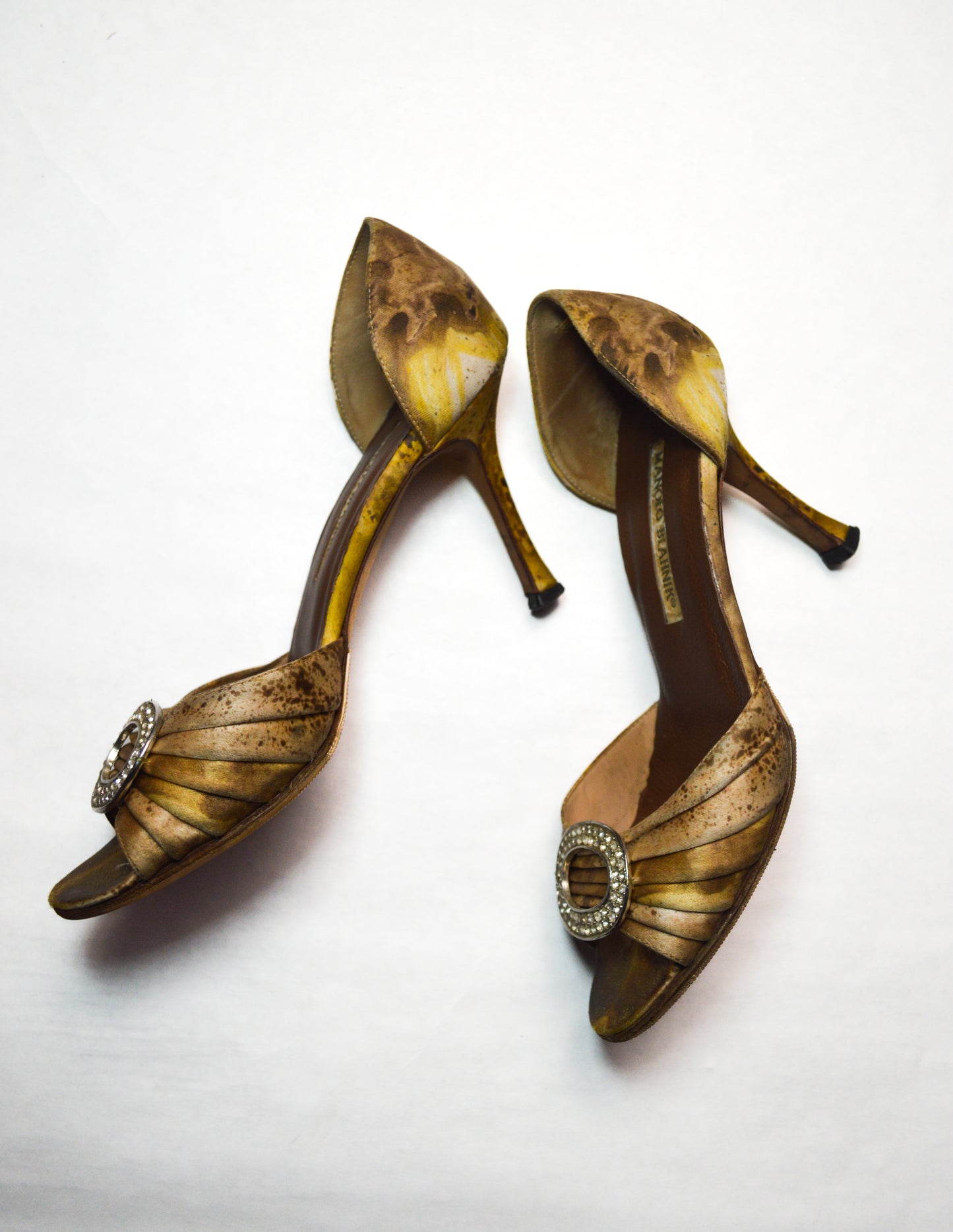 Gold Spotted Manolo Blahnik With Crystal Embellished Heels