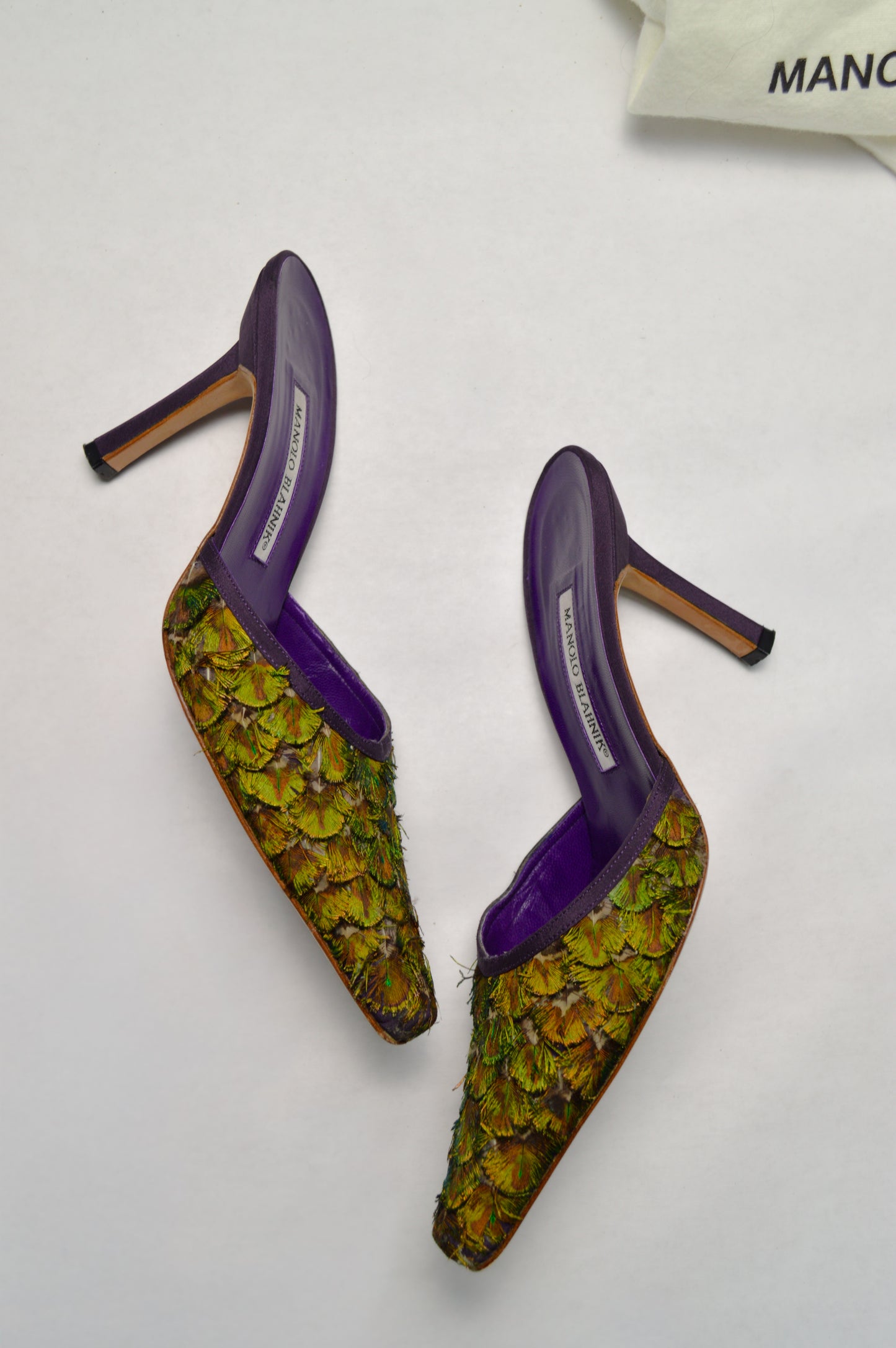 Manolo Blahnik Rare Peacock Feather Mule, AW’ 97