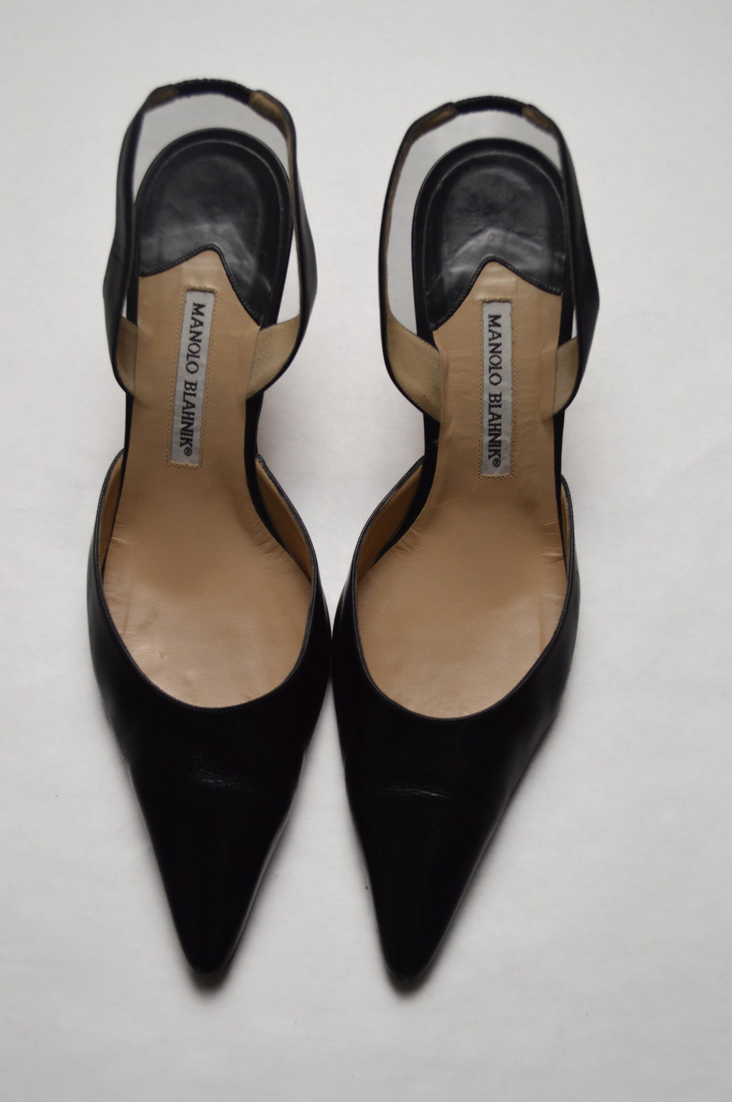 Manolo Blahnik Carolyne Leather Stiletto Kitten Heel