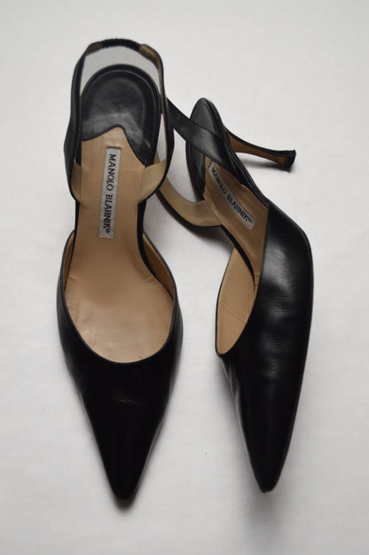 Manolo Blahnik Carolyne Leather Stiletto Kitten Heel