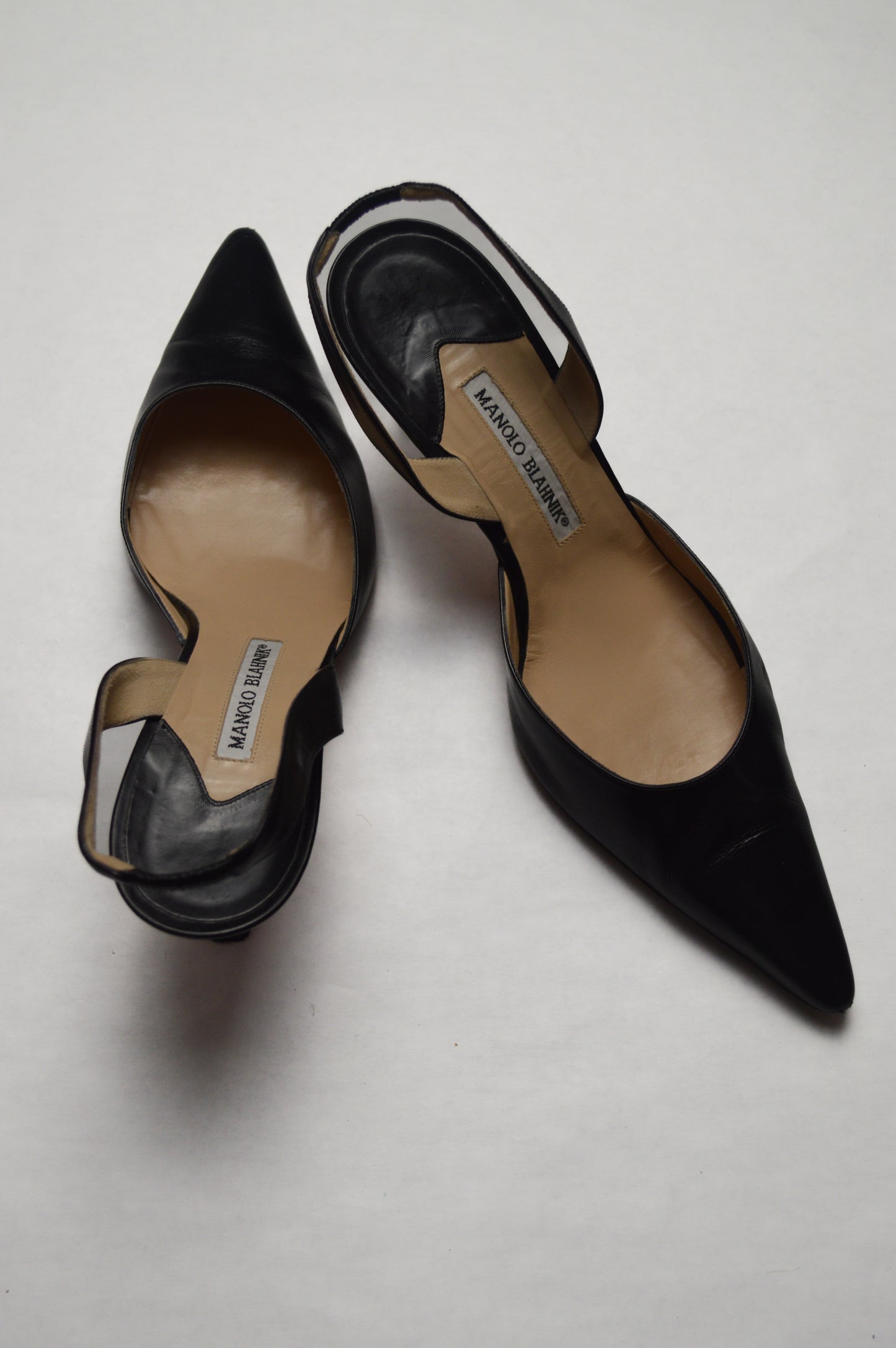 Manolo Blahnik Carolyne Leather Stiletto Kitten Heel