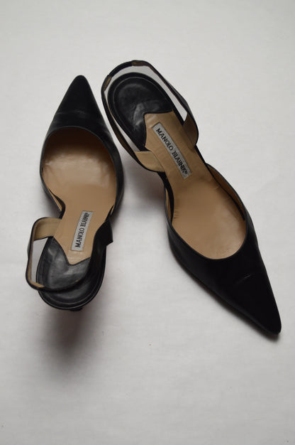 Manolo Blahnik Carolyne Leather Stiletto Kitten Heel