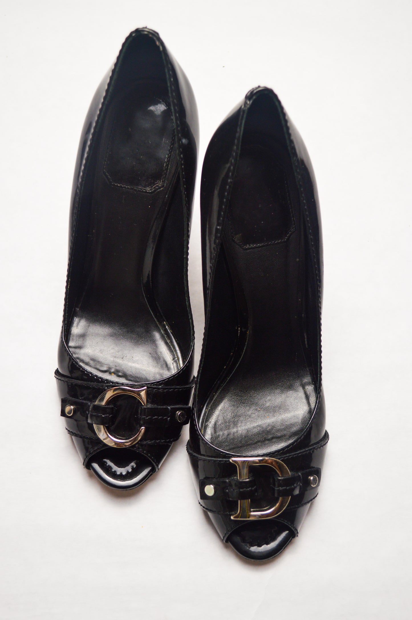 Peep Toe Christian Dior Leather Logo Pumps