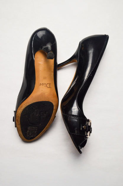 Peep Toe Christian Dior Leather Logo Pumps