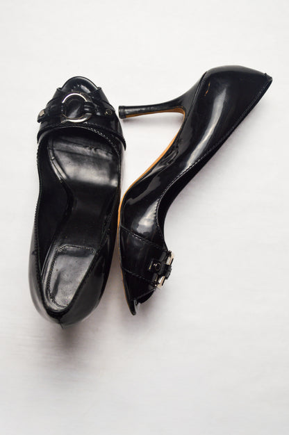 Peep Toe Christian Dior Leather Logo Pumps