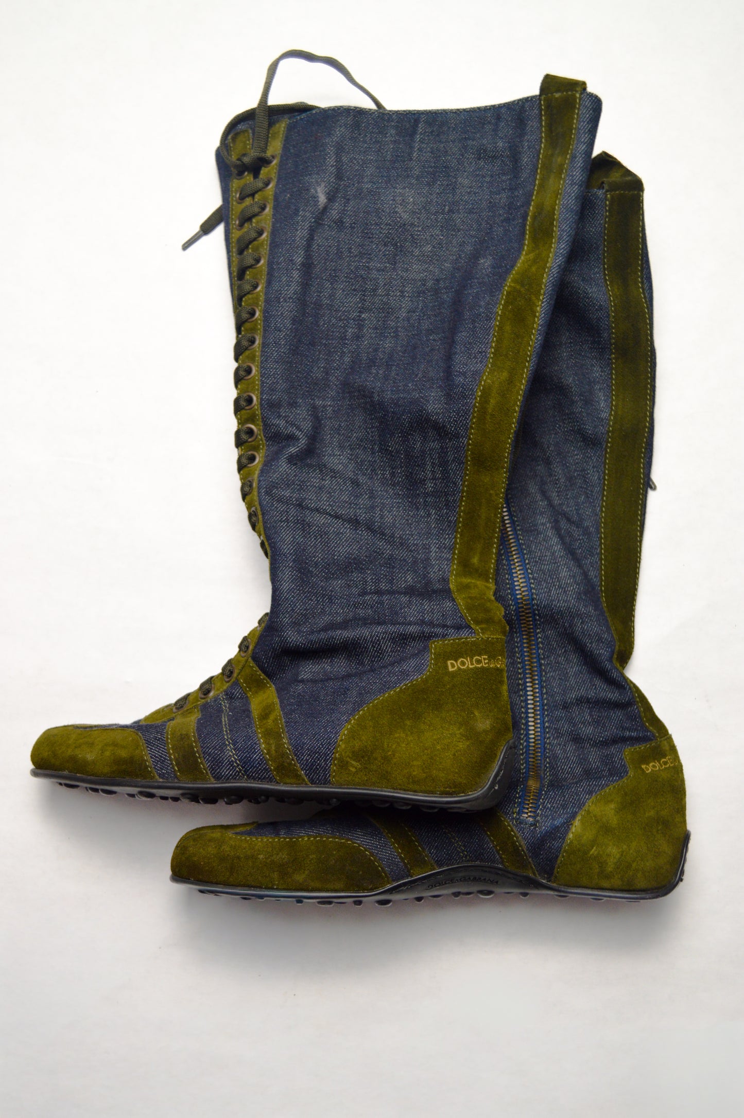 Dolce and Gabbama Denim And Suede Lace Up Boots