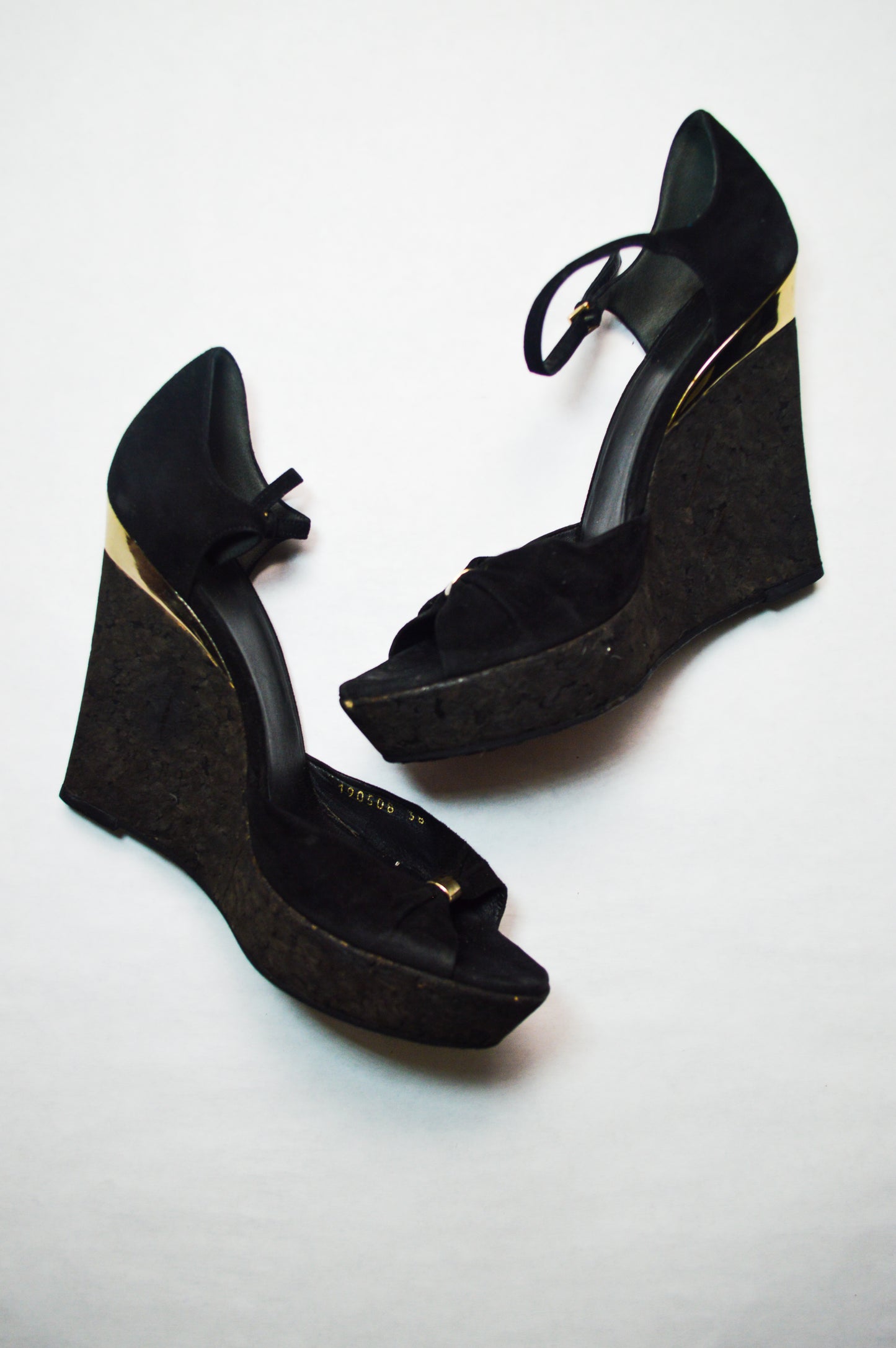 Gucci Cork Wedge Black Suede Heels
