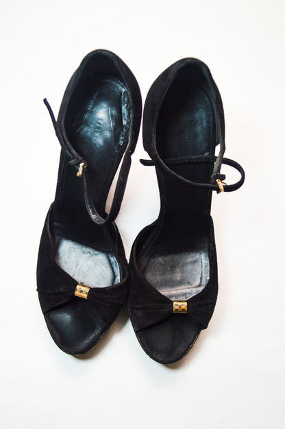 Gucci Cork Wedge Black Suede Heels