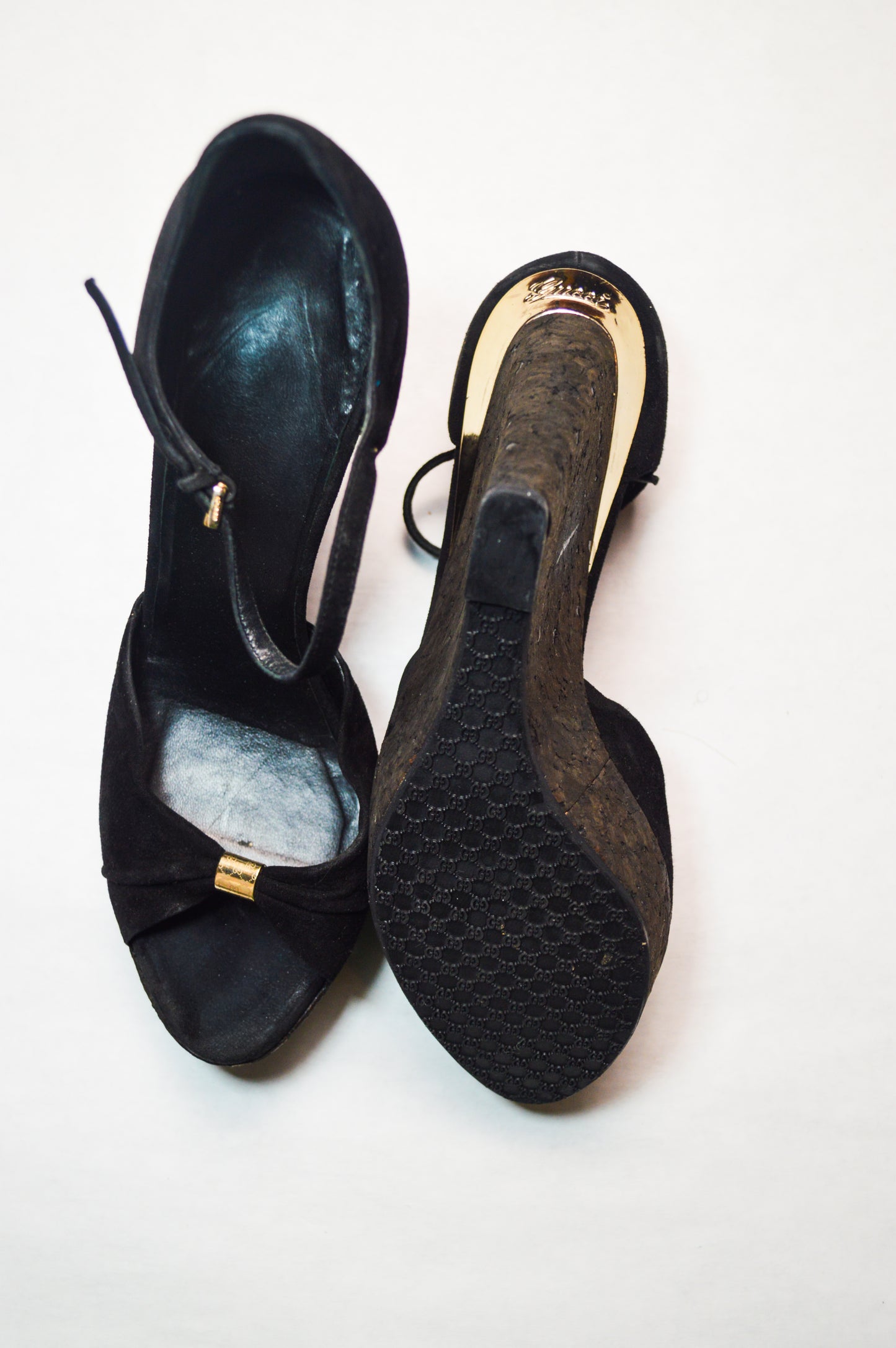 Gucci Cork Wedge Black Suede Heels