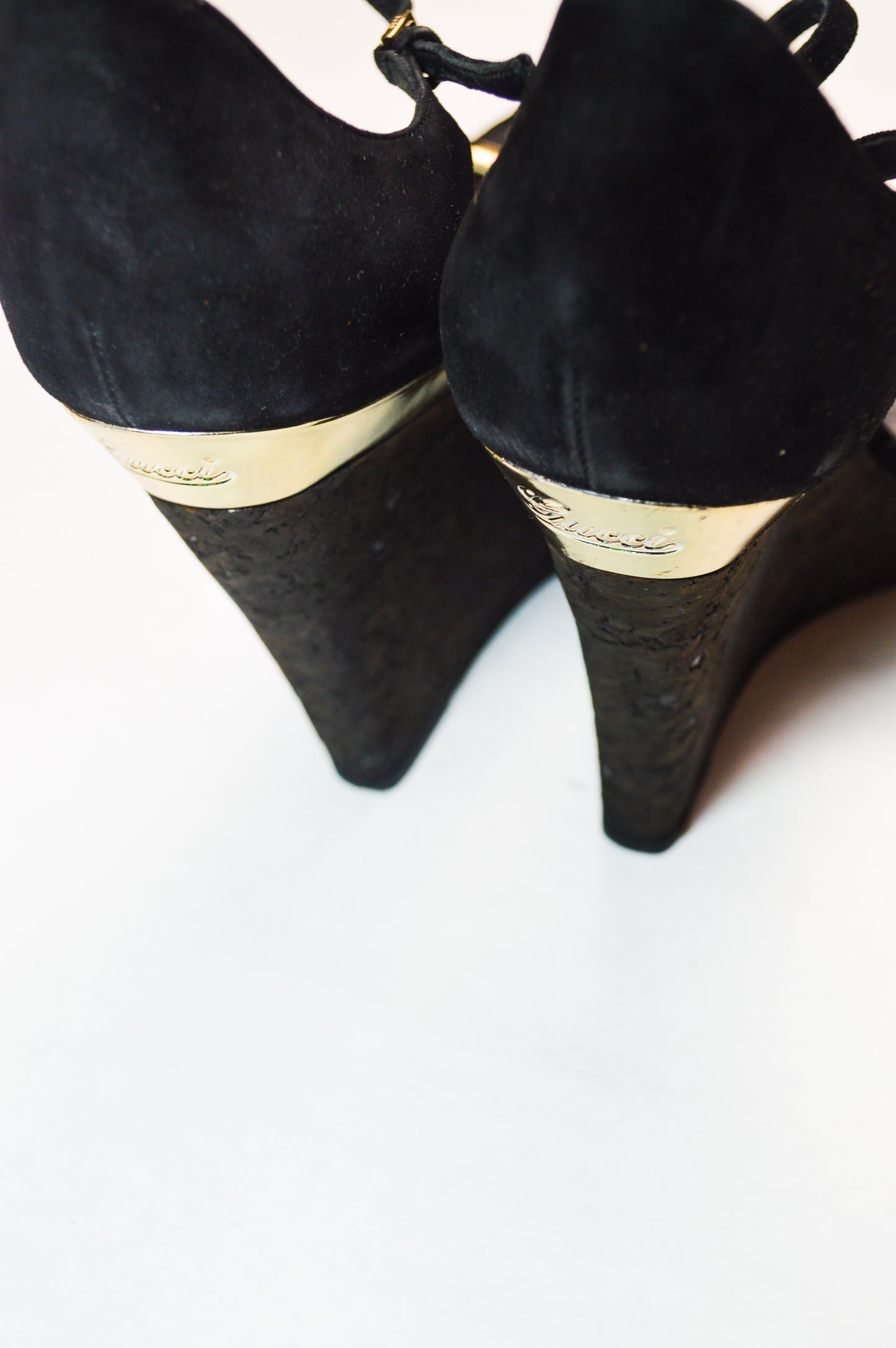 Gucci Cork Wedge Black Suede Heels