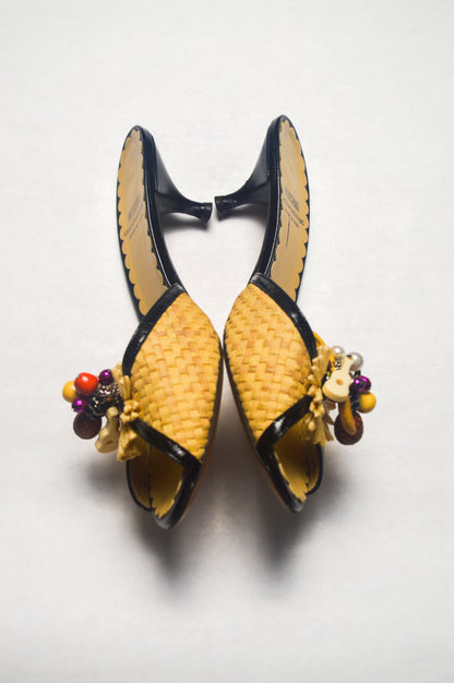 Moschino Cheap and Chic Woven Raffia Fruit Heels