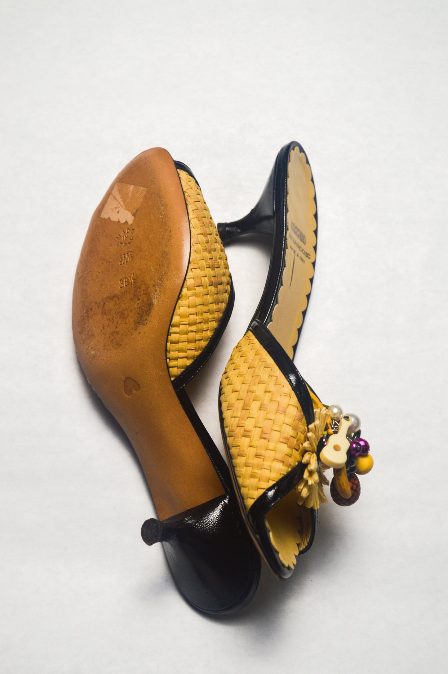 Moschino Cheap and Chic Woven Raffia Fruit Heels