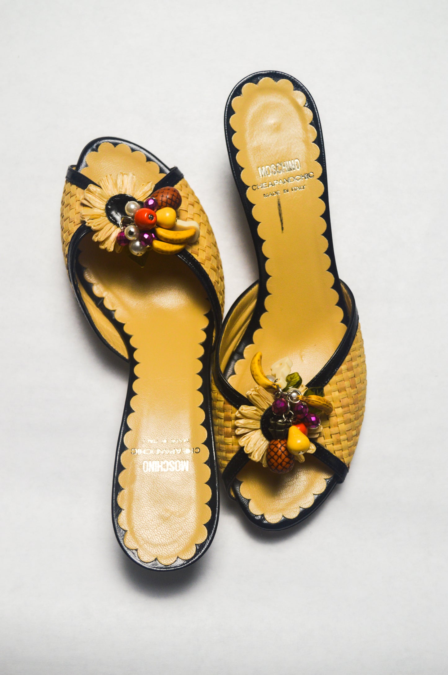 Moschino Cheap and Chic Woven Raffia Fruit Heels