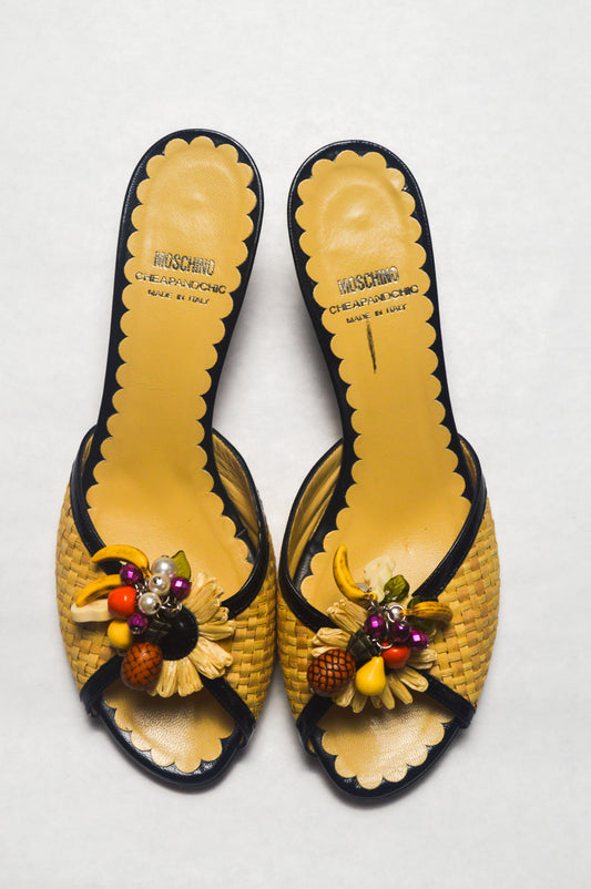 Moschino Cheap and Chic Woven Raffia Fruit Heels