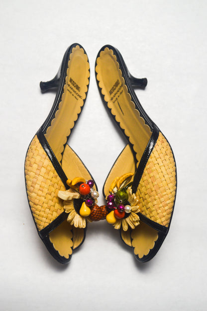 Moschino Cheap and Chic Woven Raffia Fruit Heels