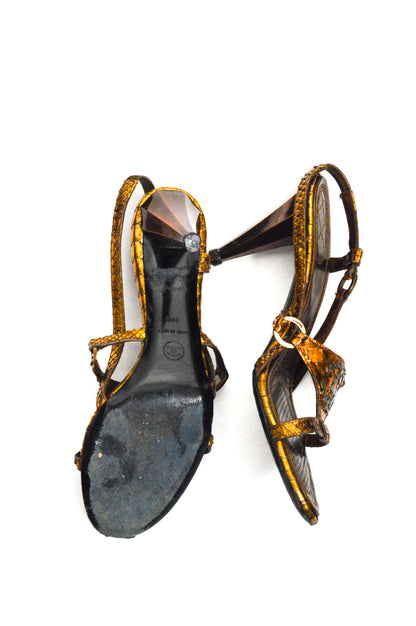 Chanel Copper Python Heels Featuring A Slingback Style And Studded CC