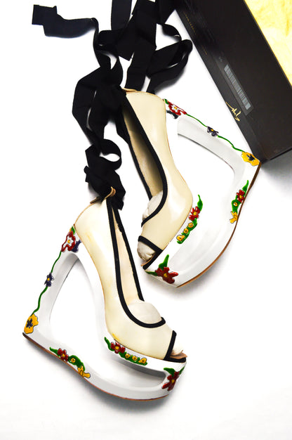 Rare Giuseppe Zanotti Floral Heritage Motif Heels