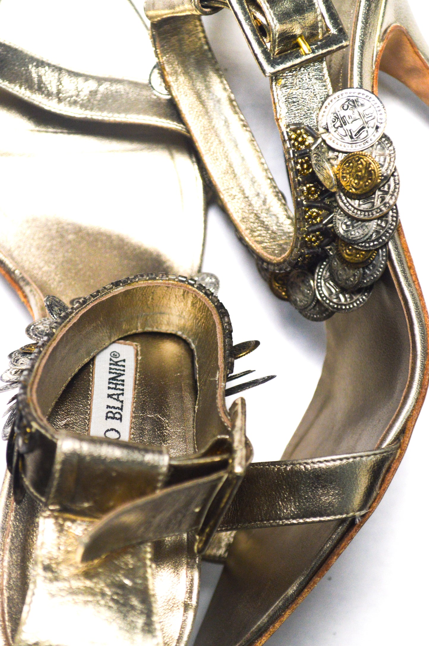 Gold and Silver Coin Manolo Blahnik Heels