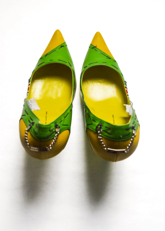 Giuseppe Zanotti Green and Yellow Metal Tagged Heels