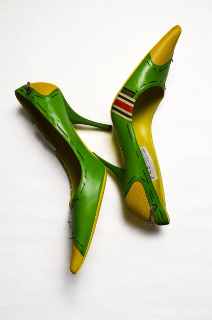 Giuseppe Zanotti Green and Yellow Metal Tagged Heels
