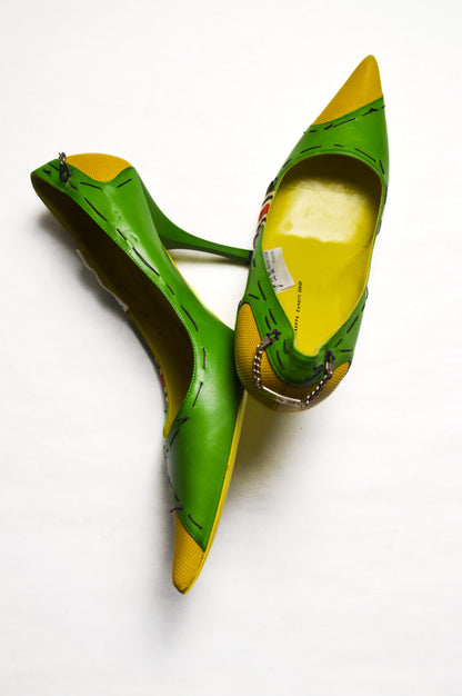 Giuseppe Zanotti Green and Yellow Metal Tagged Heels