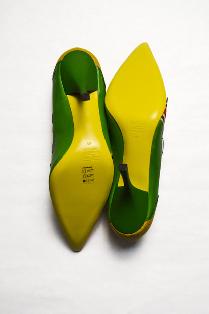 Giuseppe Zanotti Green and Yellow Metal Tagged Heels