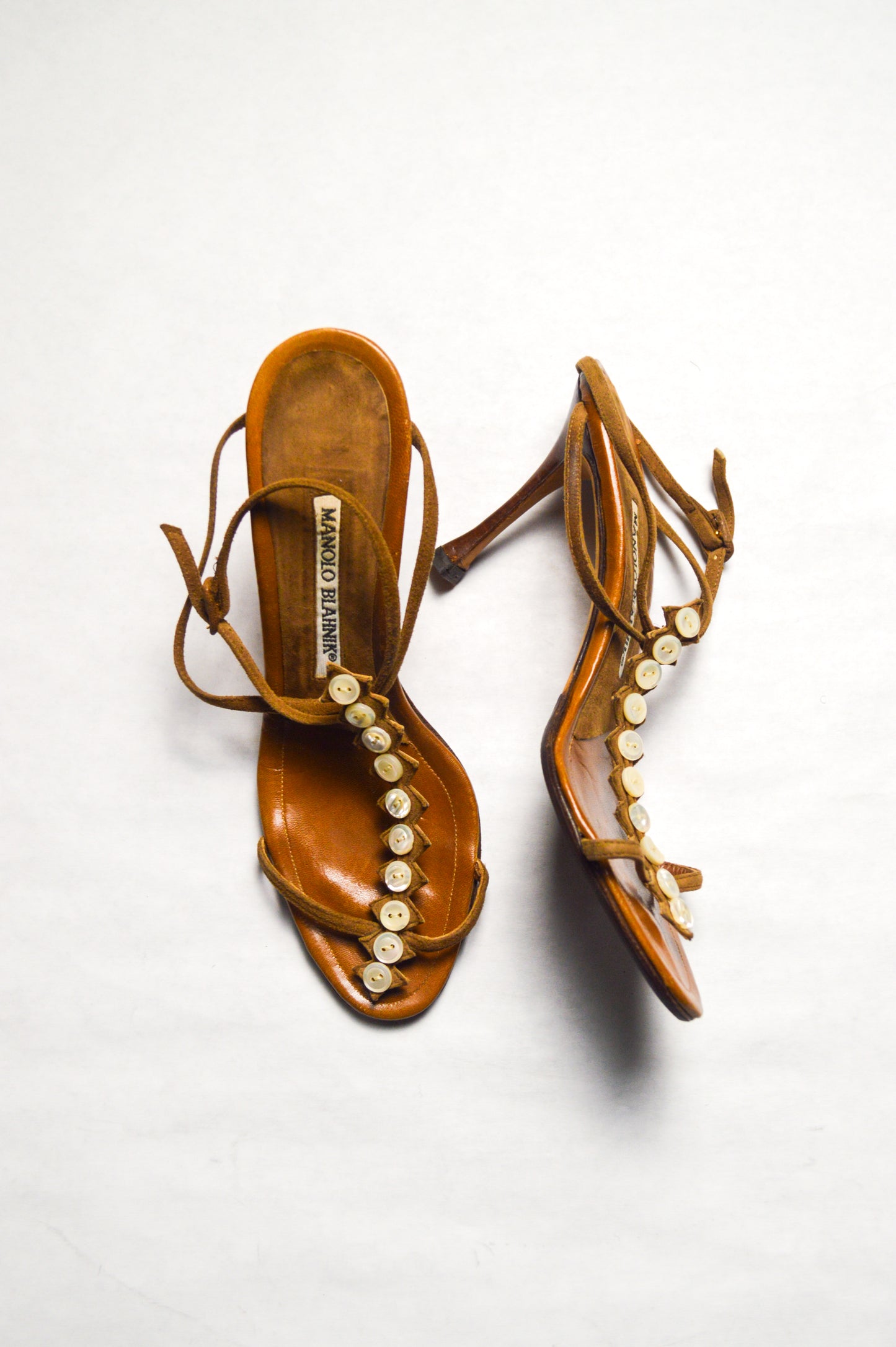 SATC Pete’s Favorite Chew Toy Manolo Blahnik Brown Button Heels