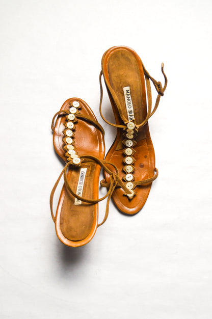 SATC Pete’s Favorite Chew Toy Manolo Blahnik Brown Button Heels